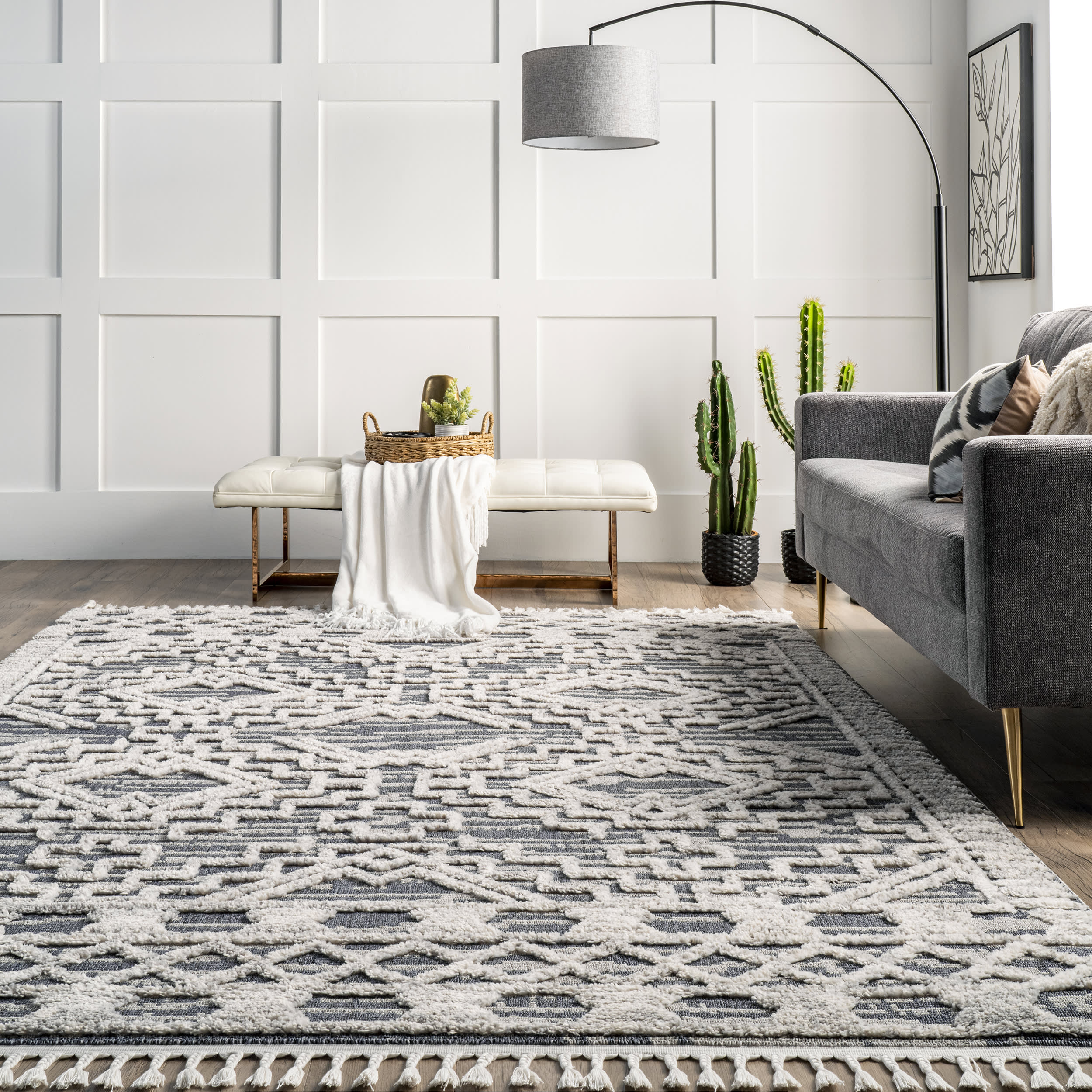 Frida Textured Moroccan Rug in Grey - Boho Chic Living Room & Bedroom Decor for Cozy Home Styling
