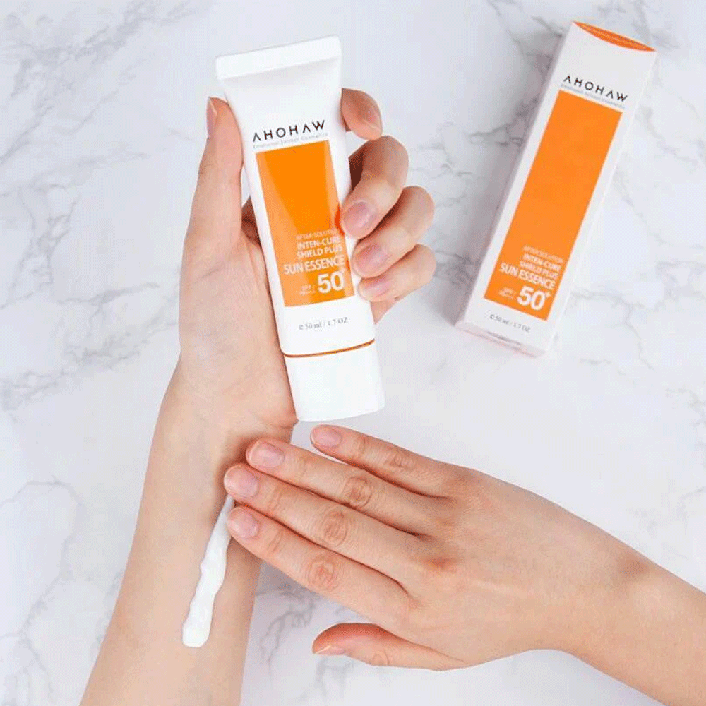 AHOHWA Inten Cure Shield Plus Sun Essence SPF 50ml - Daily UV Protection Face Moisturizer for Anti-Aging & Hydration | Perfect for Outdoor Activities, Travel & Summer Skincare