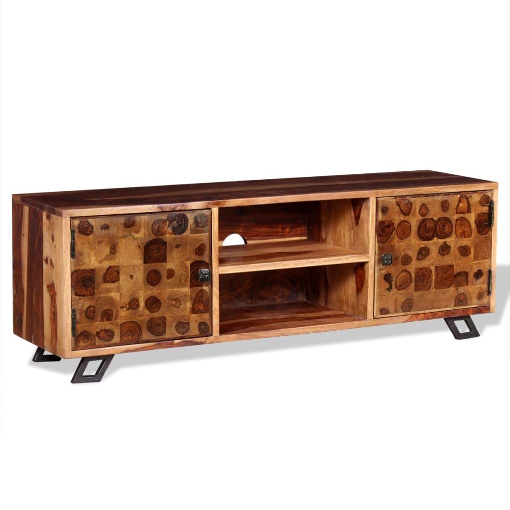 Solid Sheesham Wood TV Stand with 2 Cabinets & 2 Shelves - 47.2