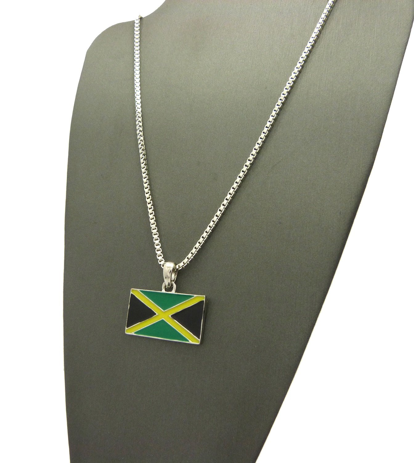 NYFASHION101 Jamaica Flag Micro Pendant Necklace - 18K Gold Plated Chain - Perfect for Caribbean Pride, Gifts & Everyday Wear