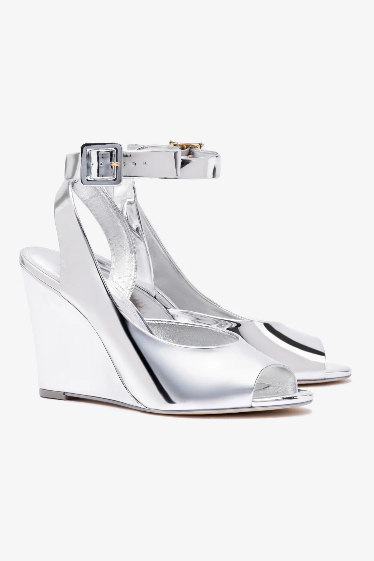 Larroudé Deena Silver Specchio Wedge Sandals for Women - Comfortable Summer Beach Wedding Party Shoes