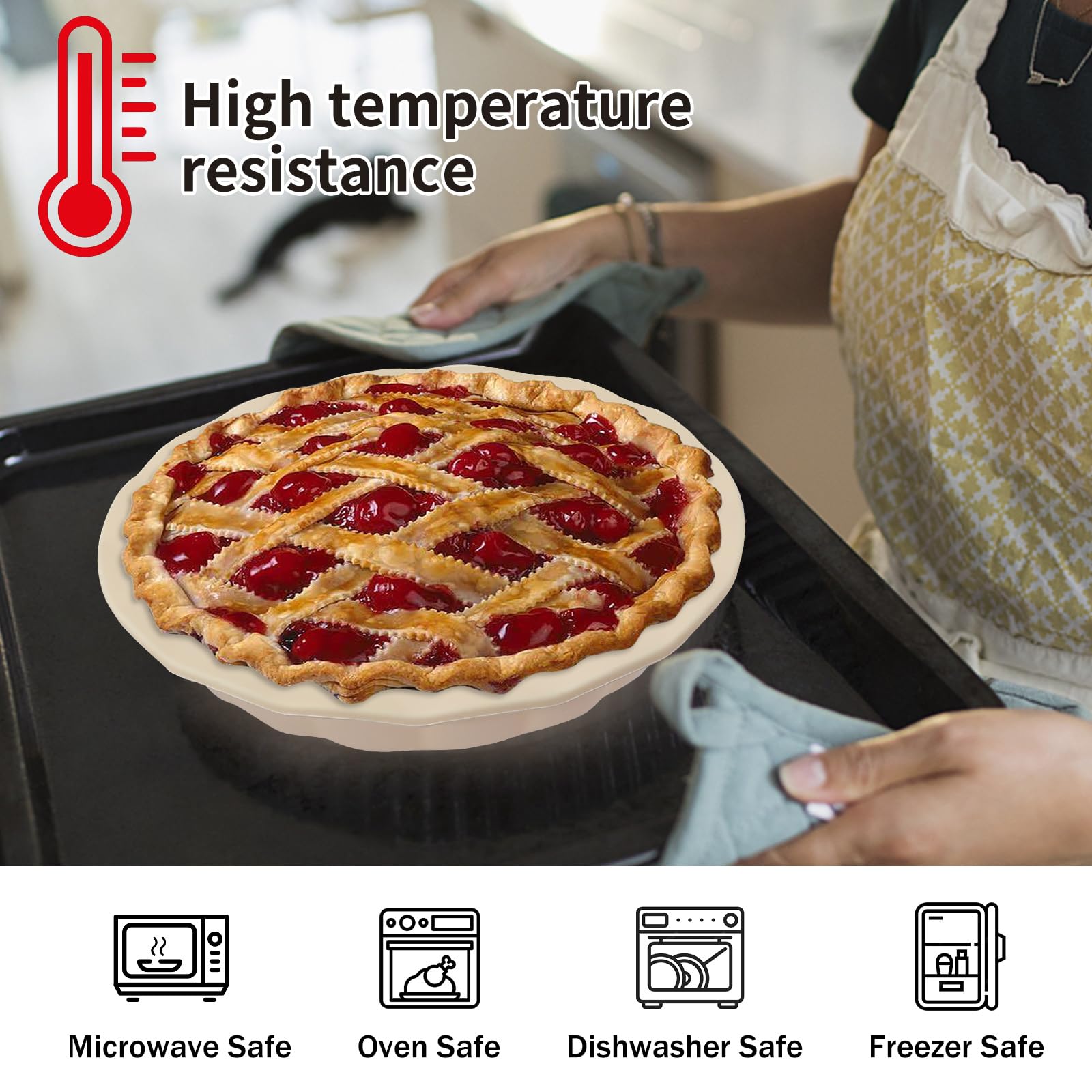 Non-Stick Silicone Pie Pans for Baking - 9 Inch Reusable Pie Dish with Corrugated Edge, Dishwasher & Microwave Safe (Beige) - Perfect for Thanksgiving, Christmas Desserts & Homemade Pies
