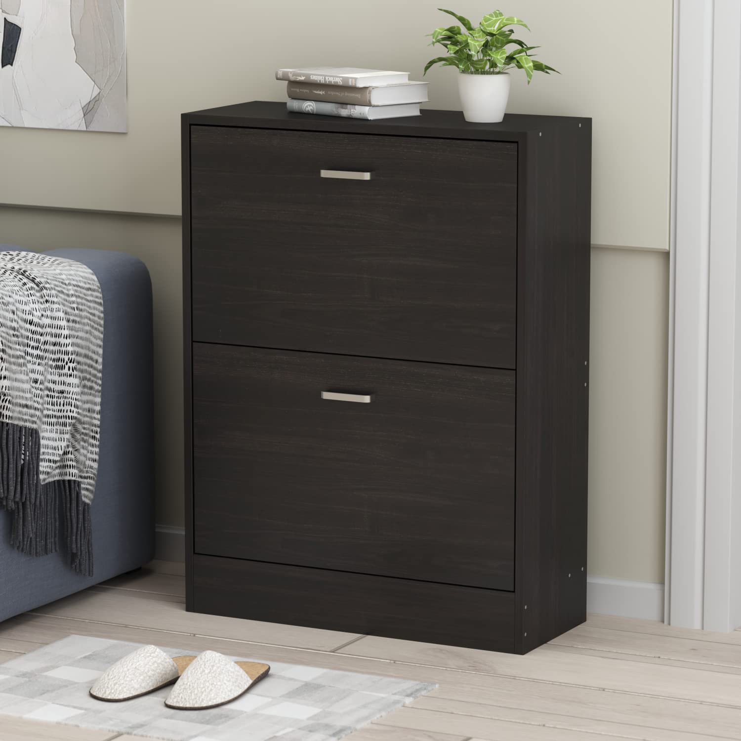Homsee Modern 2-Tier Shoe Storage Cabinet with Flip Drawers - Wooden Shoe Rack Organizer for Entryway, Hallway & Bedroom - Space-Saving Furniture (23.6”L x 9.4”W x 31.4”H) - Perfect for Small Apartments & Closet Organization