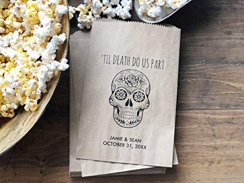 Custom Printed Sugar Skull Halloween Wedding Favor Bags - Day of the Dead Treat Bags (Set of 25) - Perfect for Halloween Parties, Themed Weddings & Dia de los Muertos Celebrations