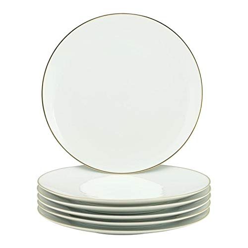 6-Piece Gold Line Charger Plate Set - Elegant Banded Round Porcelain Dinnerware for Formal Dining & Special Occasions