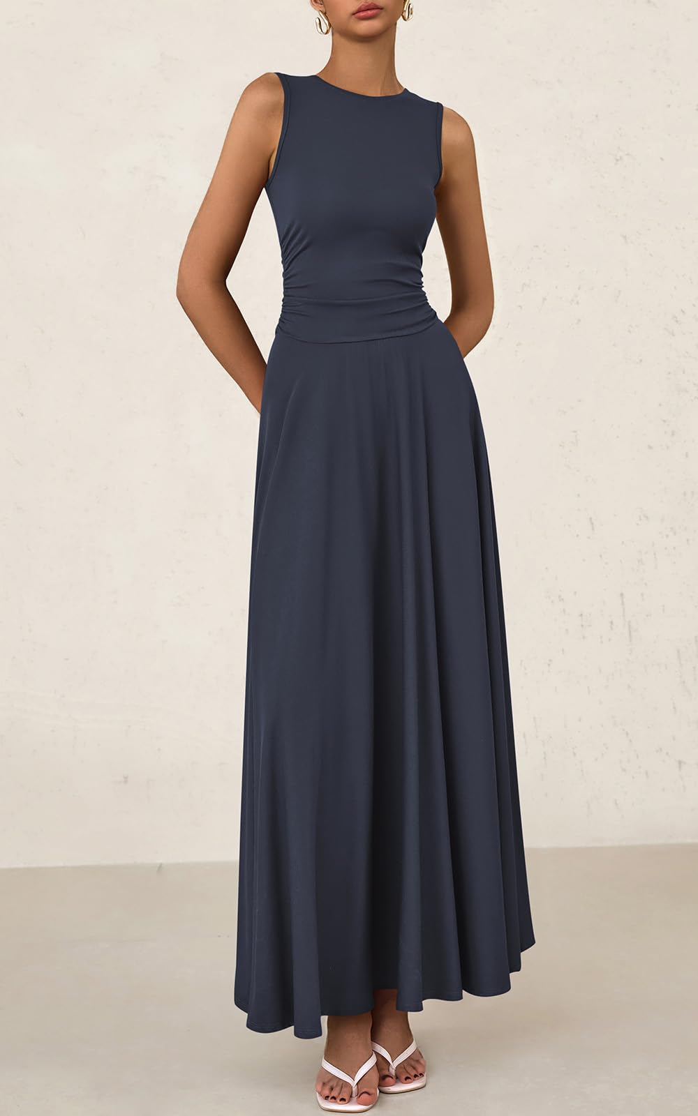 PRETTYGARDEN Women's Spring Summer Casual Sleeveless Crewneck A-Line Maxi Dress - Stretchy Flowy Long Tank Dress for Beach, Vacation & Outdoor Activities