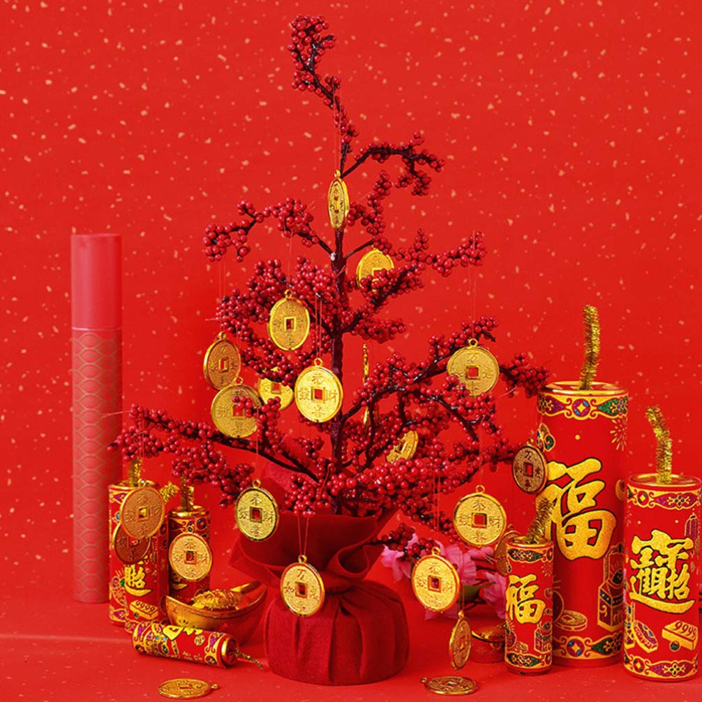 PRETYZOOM Chinese New Year Money Tree Decoration - Lucky Fortune Tree with Coins for Good Luck, Spring Festival Ornament, Plastic Home Decor for Holiday Celebrations & Office Feng Shui