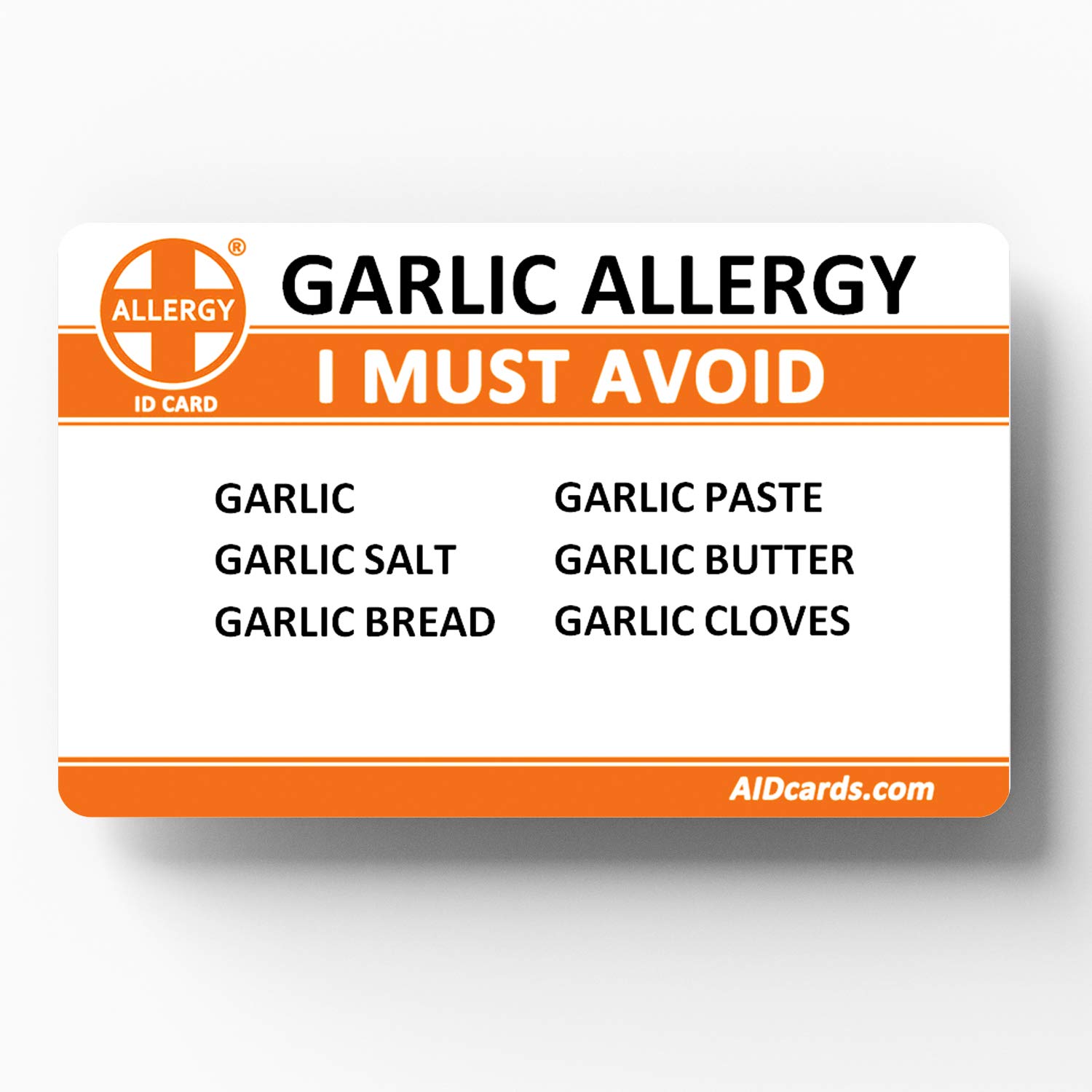 Garlic Allergy Emergency ID Card - Food Allergy Alert Medical Information Card for Restaurants & Travel | Essential for Dining Out and Safety