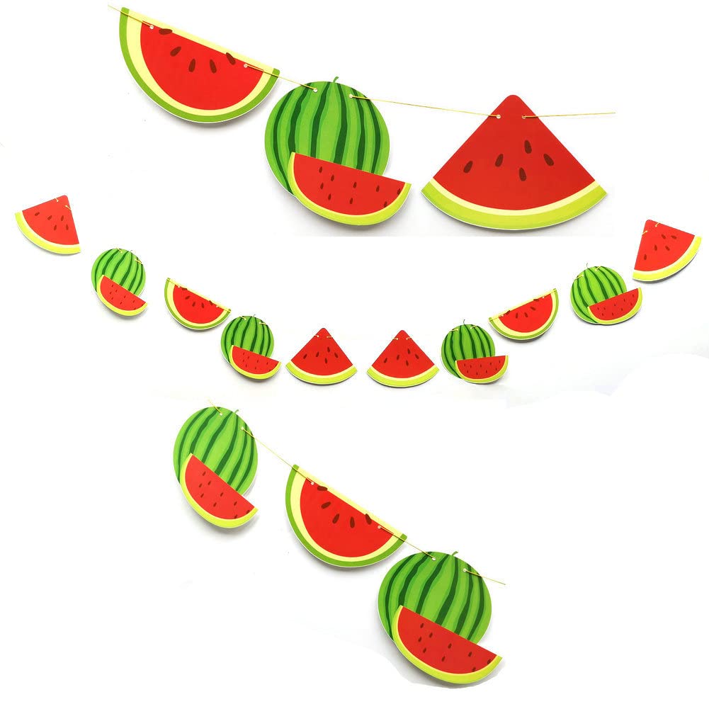 Watermelon Birthday Banner - Watermelon Party Decorations for Baby Shower & Kids Theme Party - Pre-Strung Hanging Decor for Summer Parties, Backyard BBQs, and Birthday Celebrations