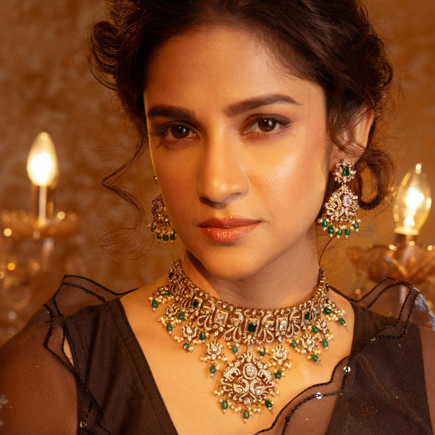 Edith Nakshatra CZ Choker Necklace Set - Elegant Cubic Zirconia Jewelry for Women, Perfect for Parties, Weddings & Special Occasions