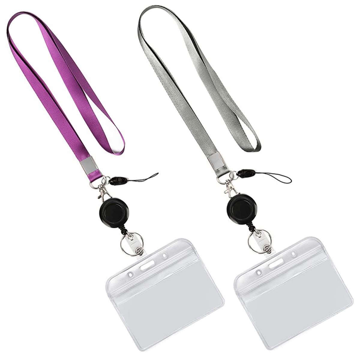 Retractable Lanyard with Easy Pull Buckle - 2 Pack Transparent ID Badge Holder & Keychain for Work, School, Events - Secure Card Holder for Bus Pass, Employee ID, Access Cards