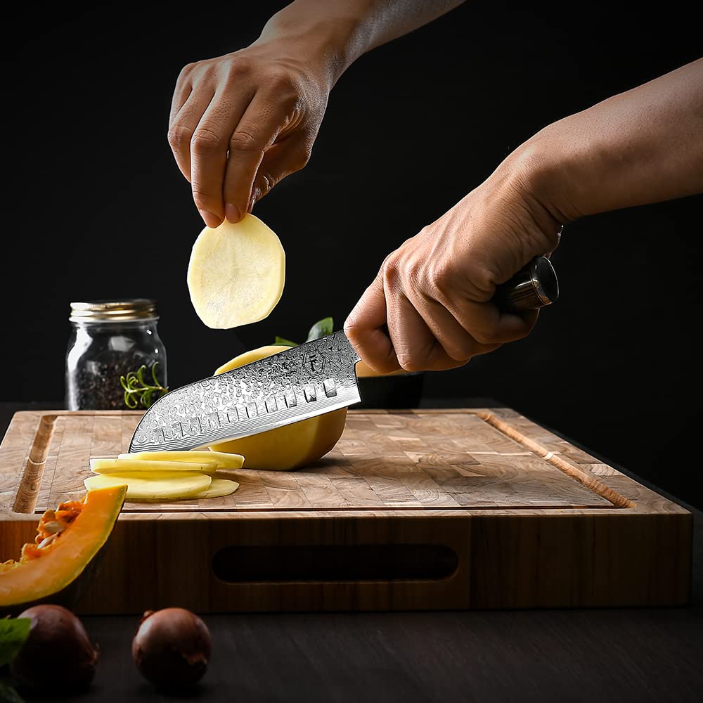 FANTECK 7 Inch Damascus Santoku Knife - Ultra Sharp Japanese VG10 67 Layer Stainless Steel Chef Knife - High Carbon Kitchen Knife for Meat, Fruit & Vegetable Cutting - Pakkawood Handle with Gift Box & Sheath - Perfect for Home Chefs & Cooking Enthusiasts
