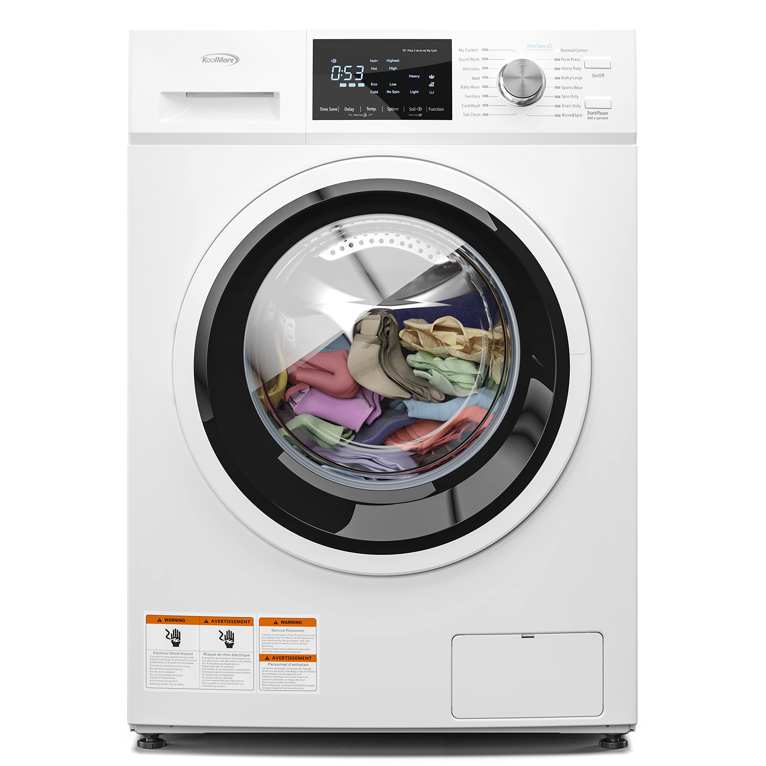 KoolMore 2.7 Cu. Ft Front Load Washing Machine - Compact Space Saving Design, 20-Min Quick Wash, 12 Cycles, Quiet Inverter Motor (120V, 24