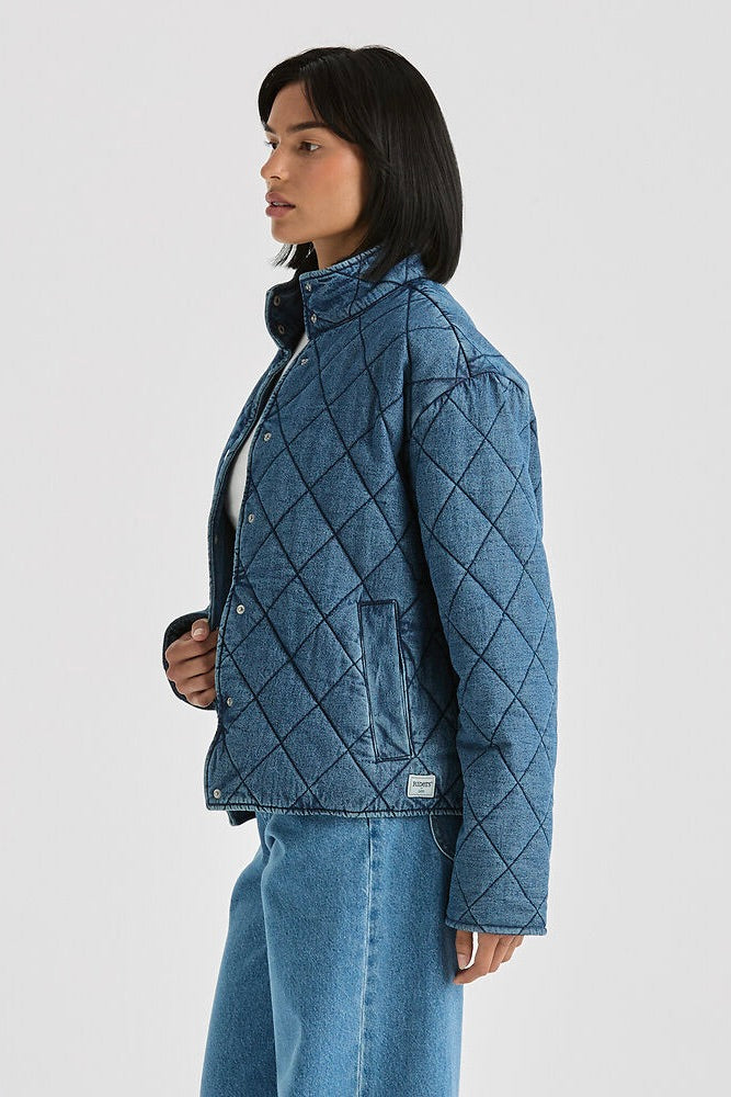 Denim Blue Haze Quilted Bomber Jacket for Men - Stylish Lightweight Winter Coat with Warm Padding - Perfect for Casual Outfits, Streetwear & Outdoor Activities