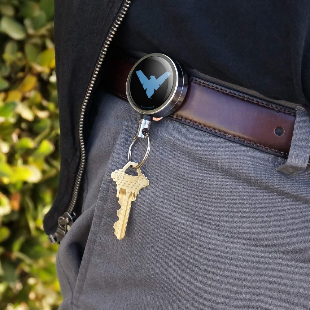Batman Nightwing Logo Heavy Duty Metal Retractable ID Badge Holder - Key Card & Tag Reel with Belt Clip - Perfect for Security Guards, Office Workers & Comic Con Events