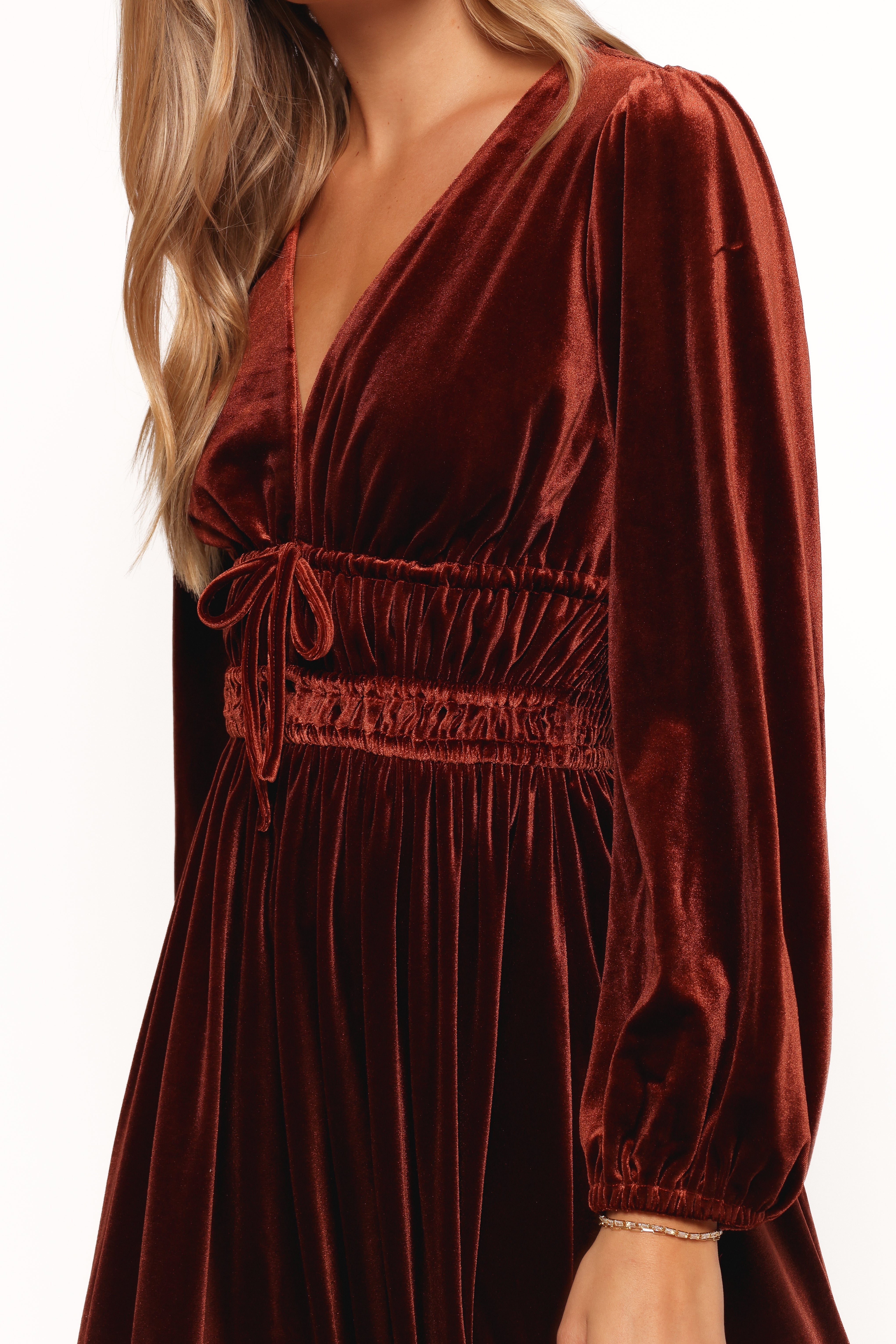 Cece Velvet Long Sleeve Maxi Dress for Women - Elegant Rust Color Fall Dress for Parties, Weddings & Special Occasions