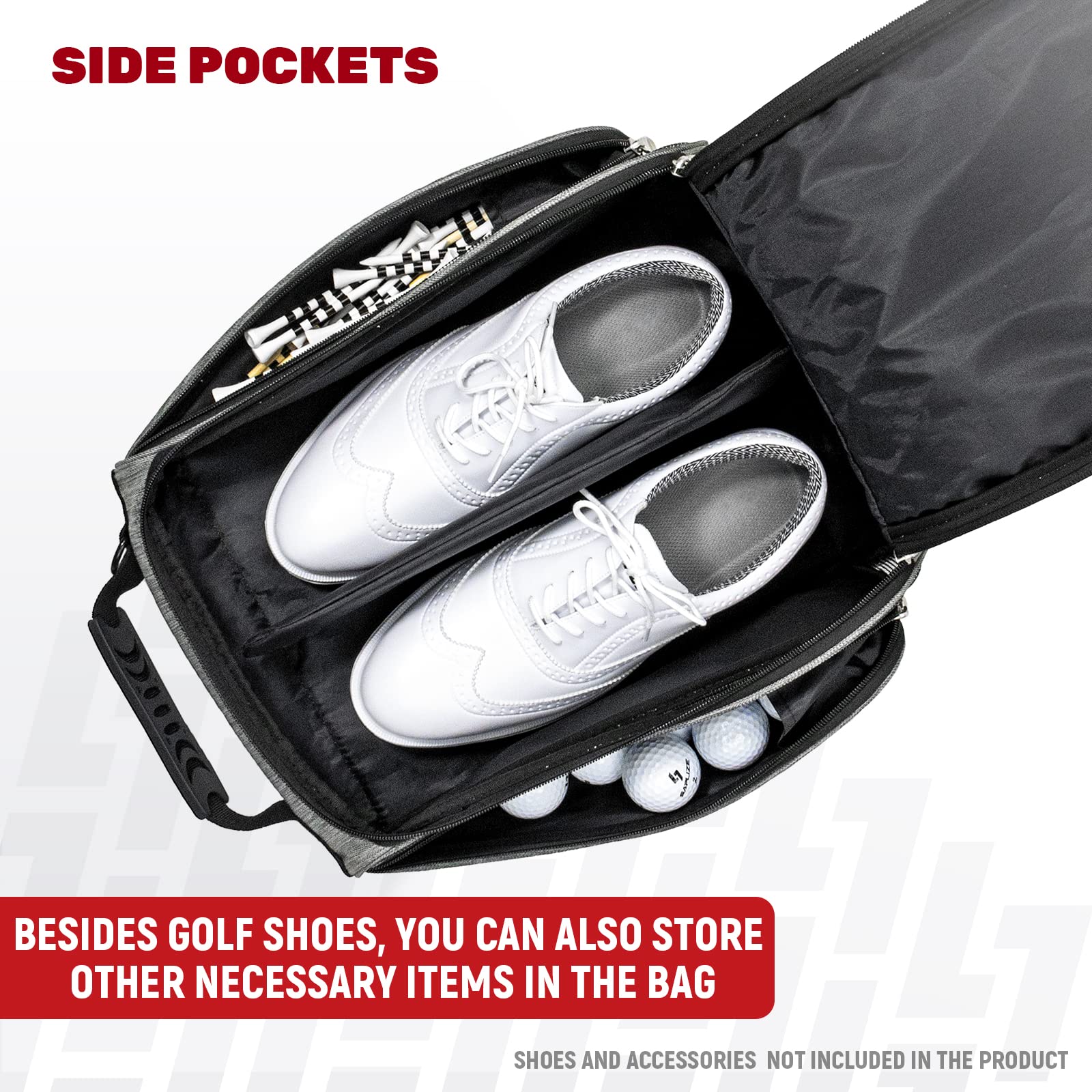 **SAPLIZE Golf Shoe Bag with Mesh Ventilation & Exterior Pocket – Breathable Shoe Carrier for Golf Accessories, Sports Travel & Storage Organizer – Grey – Perfect for Golf Trips & Gym Travel**