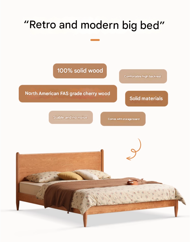 Solid Oak, Black Walnut & Cherry Wood Bed Frame - Handcrafted Queen Size Wooden Bed with Sturdy Slat Support - Perfect for Master Bedroom, Guest Room or Rustic Cabin Decor