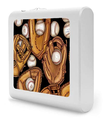 Dimmable LED Night Light with Auto On/Off Sensor - Adjustable Brightness Warm Light for Bathroom, Hallway, Nursery & Bedrooms - Perfect for Safe Nighttime Navigation - Baseball Gloves Design by Dan Morris