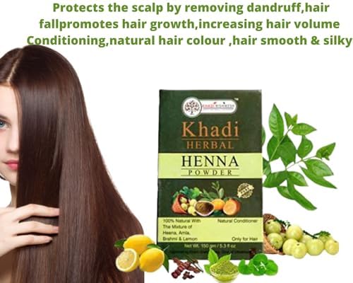 KHADI RISHIKESH 100% Natural Ayurvedic Henna Hair Powder with Amla, Shikakai & Herbs - Organic Hair Conditioner for Men & Women, Reduces Dandruff & Enhances Color (150g) | Perfect for Natural Hair Care, Coloring & Scalp Treatment at Home