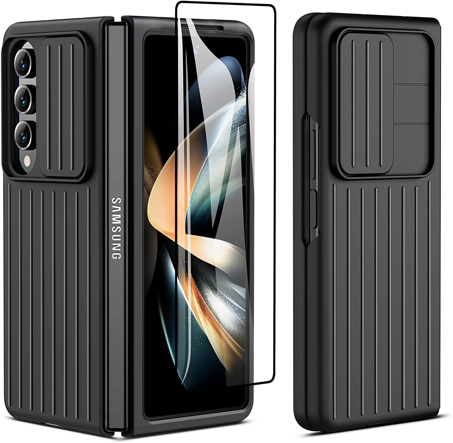 Samsung Galaxy Z Fold 4 Case with Slide Camera Cover - Premium Black Protective Phone Cover for Z Fold 4 - Perfect for Work, Travel, and Everyday Use