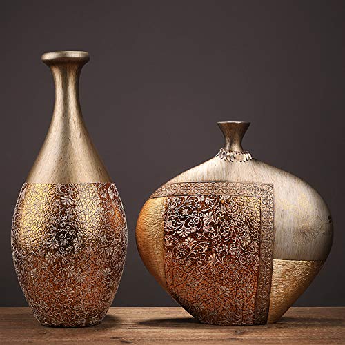 Ceramic Resin Vase Set of 2 - Modern Decorative Vase for Home, Living Room, TV Cabinet & Porch - 47x20x10cm & 35x35x5cm - Perfect for Dried Flowers, Artificial Flowers & Tabletop Decor | Elegant Home & Office Decoration