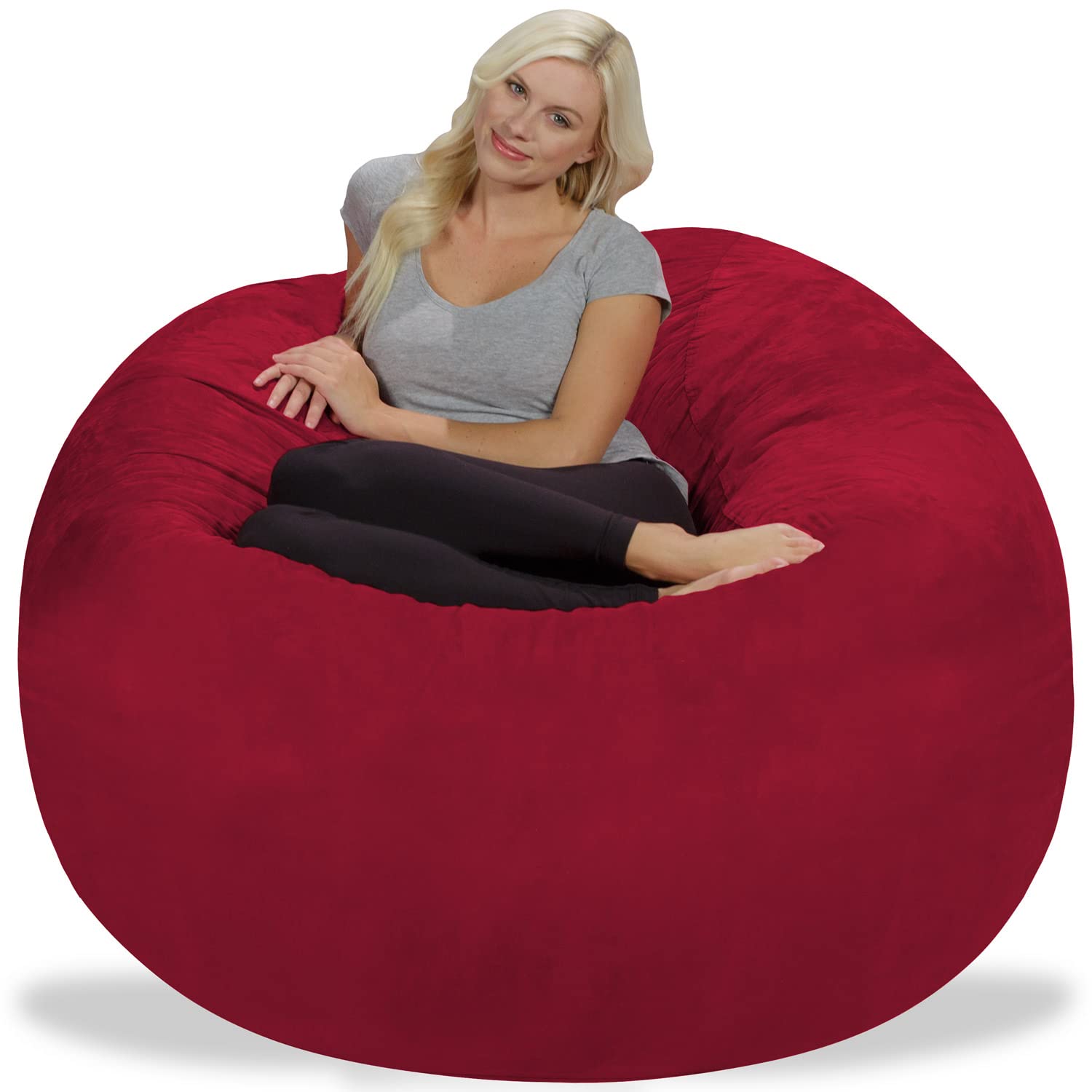 Chill Sack 5' Giant Memory Foam Bean Bag Chair - Oversized Sofa with Soft Microfiber Cover (Red) - Perfect for Living Rooms, Game Rooms & Dorm Relaxation