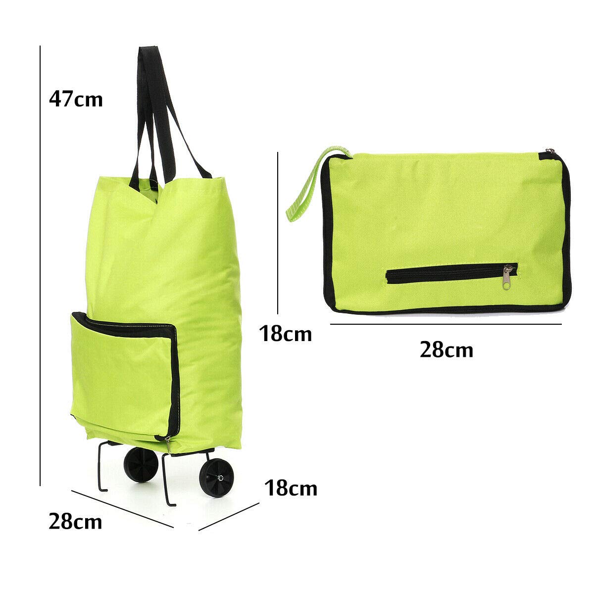 **Foldable Shopping Cart with Wheels - Lightweight Grocery Trolley Bag, Market Basket & Luggage Carrier (Green) - Perfect for Grocery Shopping, Laundry & Travel**
