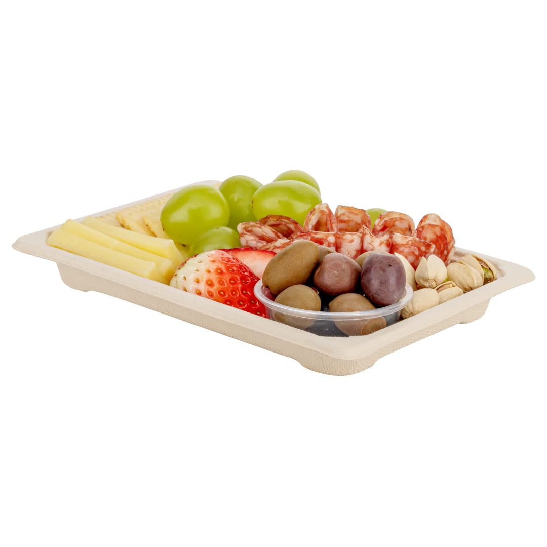 Eco-Friendly 7.3 x 5 Inch Microwaveable Bagasse Sushi Trays - 100-Pack Brown Sugarcane Pulp Appetizer Plates | Freezer Safe, Biodegradable | Perfect for Restaurants, Catering & Sushi Bars