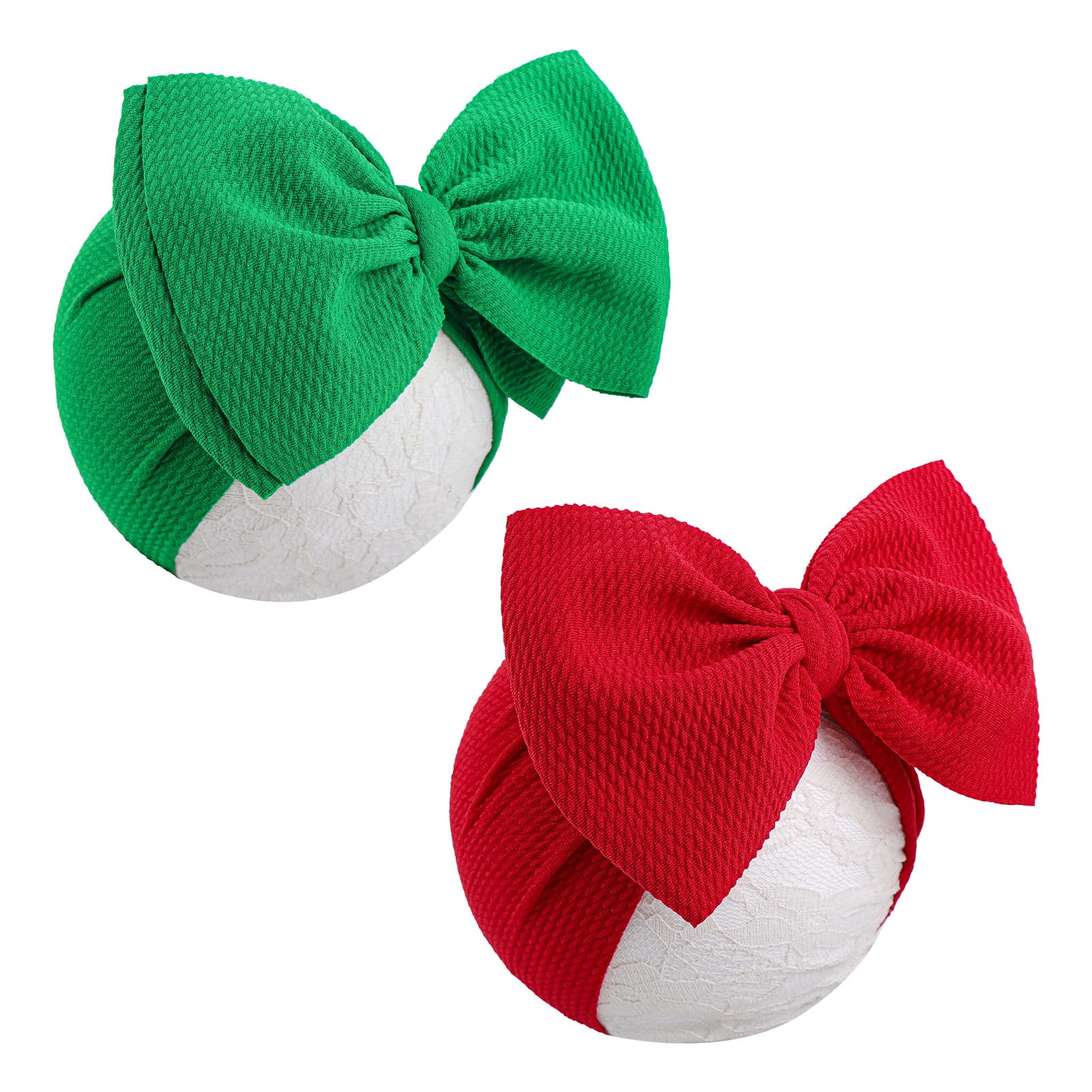 Christmas Hair Bows for Babies - 2 Pack Handmade Red & Green 7