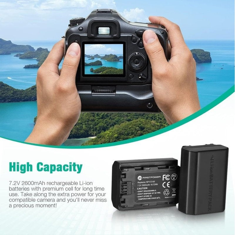 Firstpower 2 Pack NP-FZ100 Rechargeable Battery & Dual USB Charger for Sony A7 III A7R III A9 A7R IV A6600 Cameras - Perfect for Travel Photography & Professional Shooting