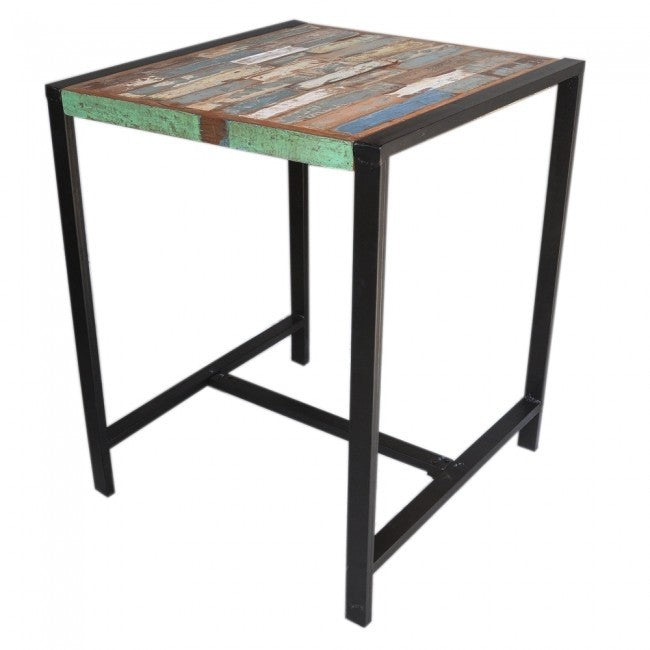 French Industrial Reclaimed Wood Bar Stool Set - Rustic Pub & Kitchen Counter Height Stools for Home, Cafe, and Restaurant Decor