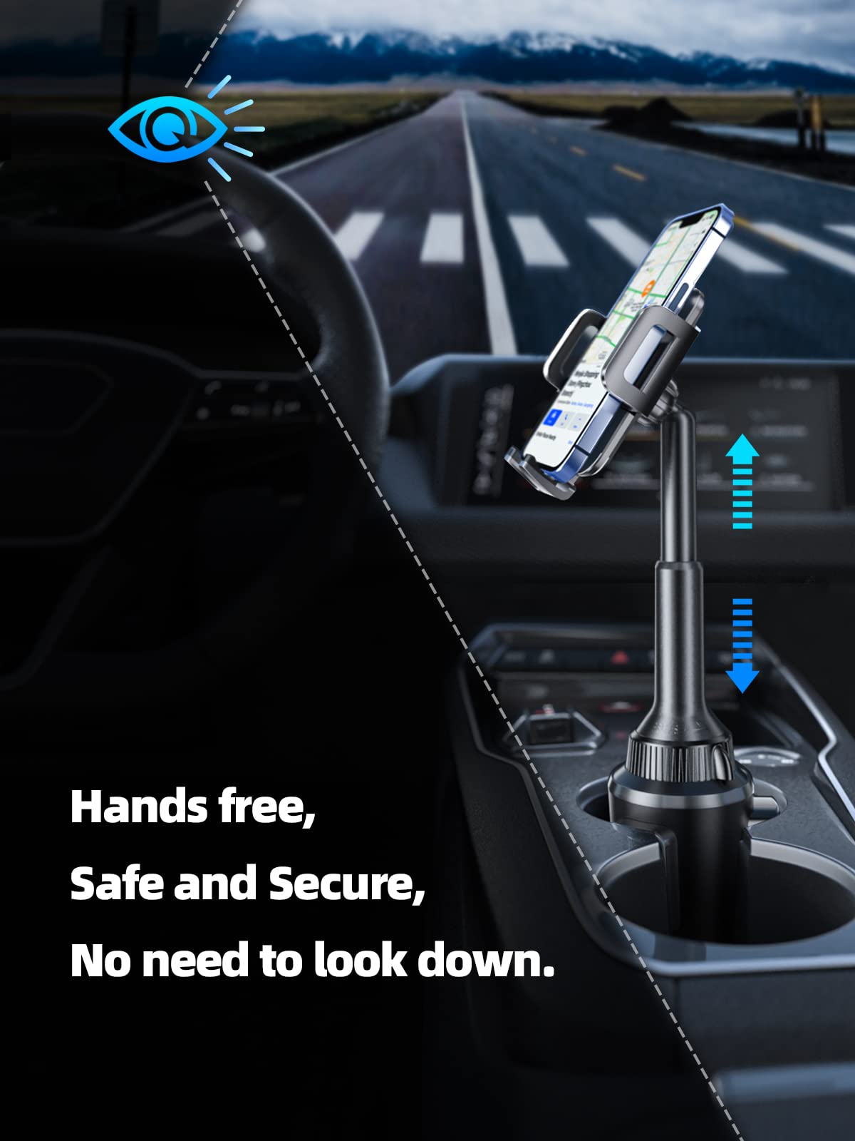 Adjustable Cup Holder Phone Mount for Car - Universal Smartphone Cradle for iPhone, Samsung & More - Bumpy Road Friendly & Super Stable - Perfect for Road Trips, Commuting & Delivery Drivers