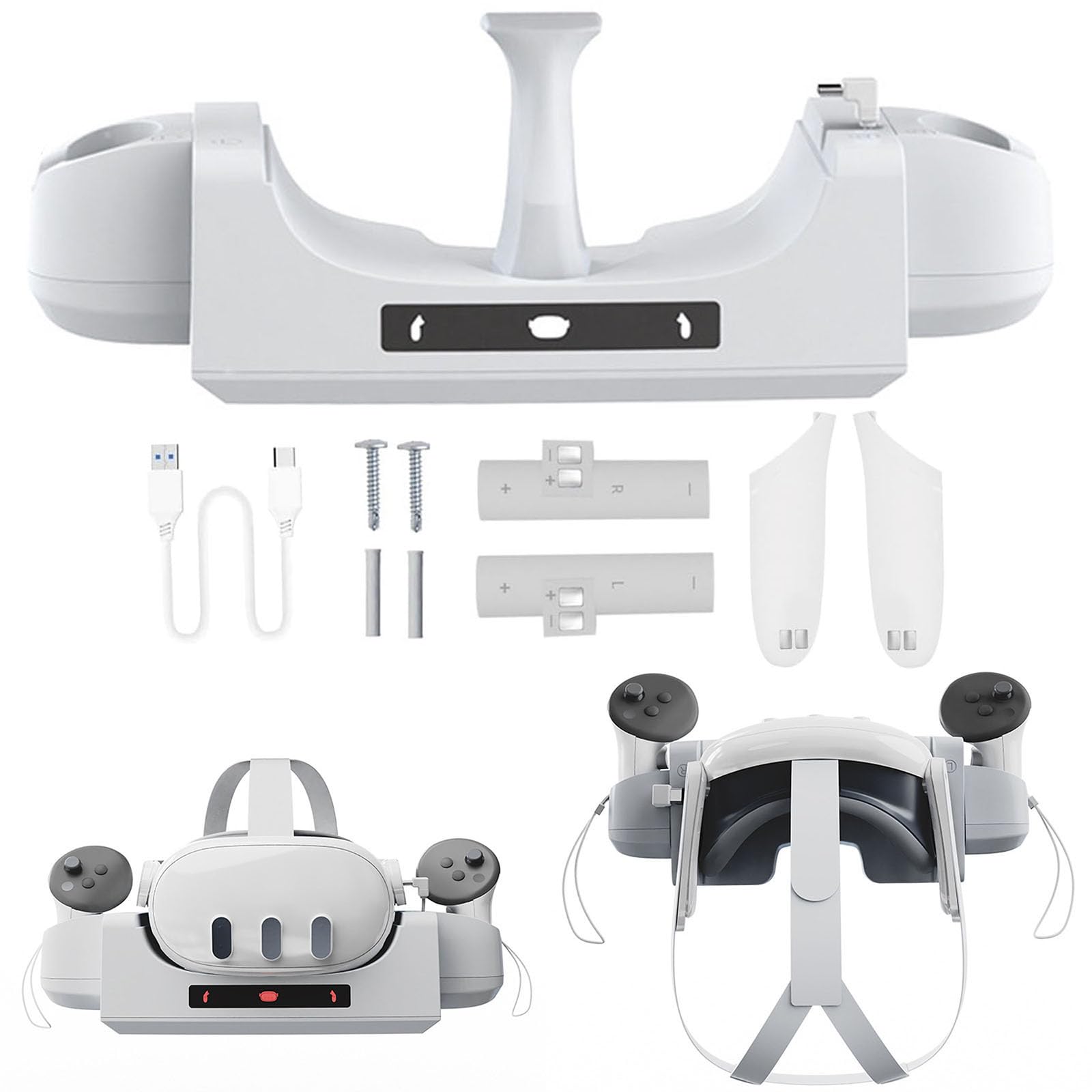 Meta Quest 3 VR Headset & Controller Charging Dock Station with LED Indicator - Wall Mountable Stand for Oculus Quest 3 Accessories - Perfect for Gaming, VR Entertainment & Home Theater Setup