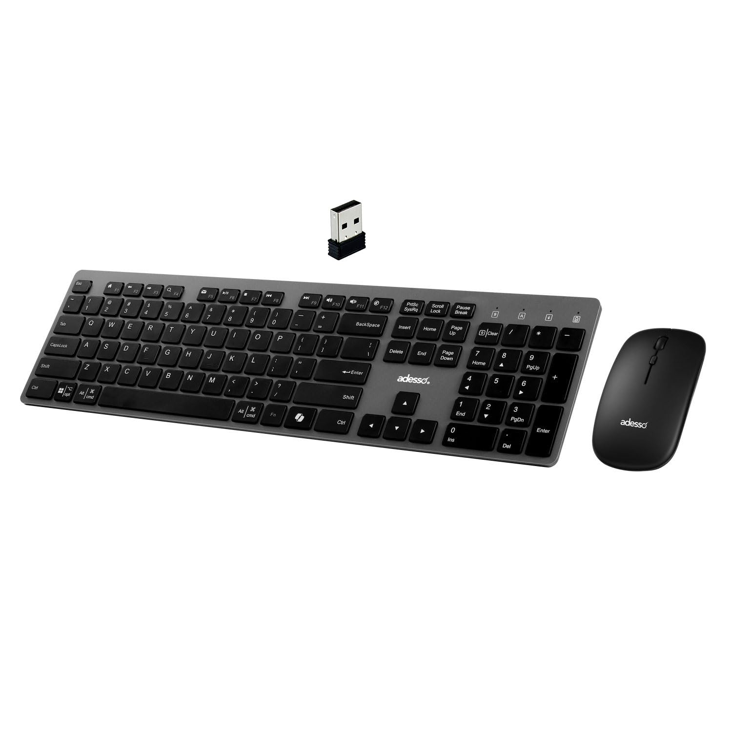 Adesso Wireless Scissor Switch Keyboard and Mouse Combo with Copilot AI Hotkey - Multi-OS Compatible for Mac/Windows, Quiet Typing, 2.4GHz USB Dongle - Perfect for Office Work, Gaming, and Home Computing