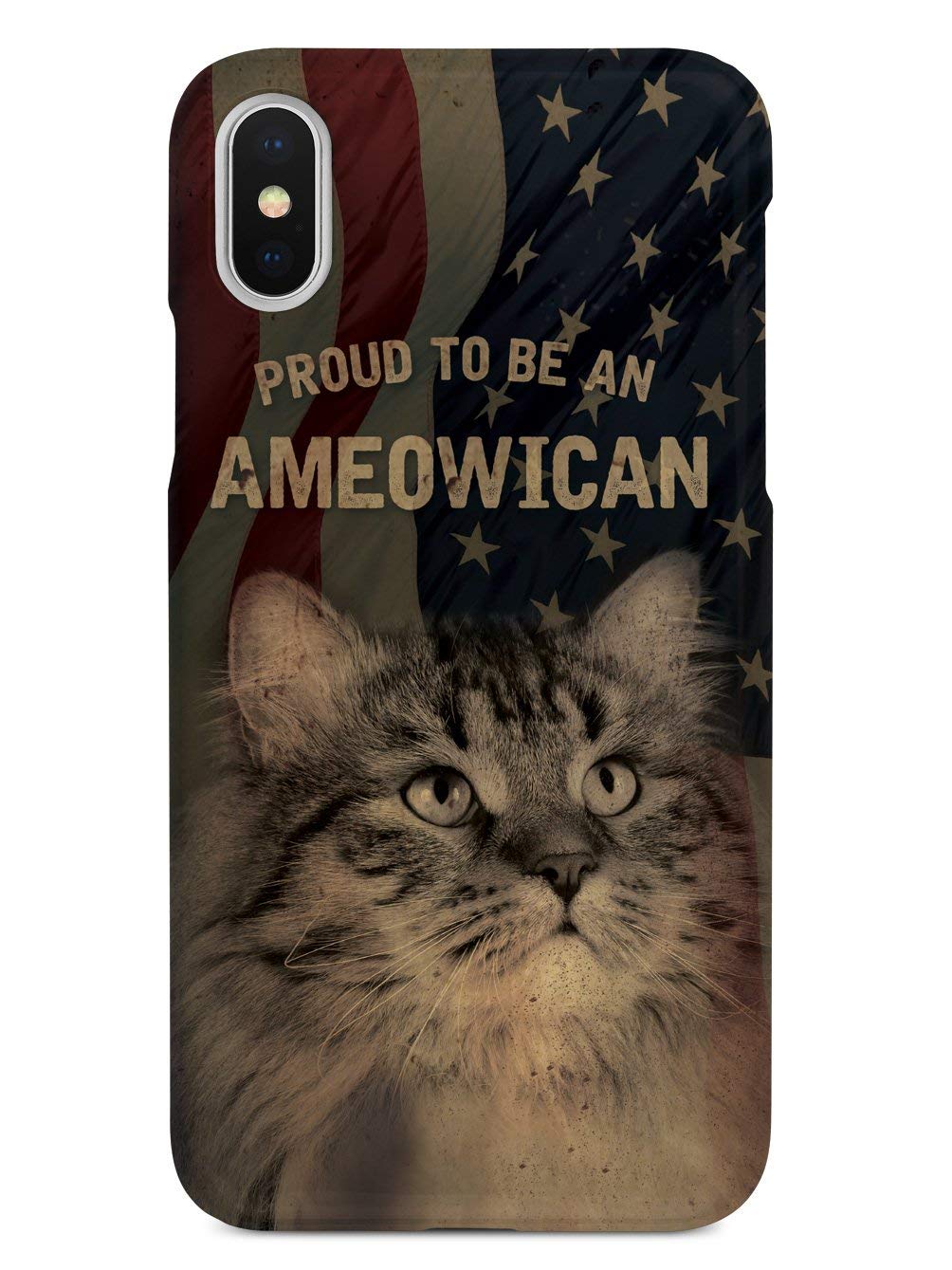 3D Textured Protective Phone Case for Apple iPhone X/Xs - Inspired Cases - Proud to be an Ameowican Patriotic Design - Durable Slim Fit Cover for Daily Use & Outdoor Activities