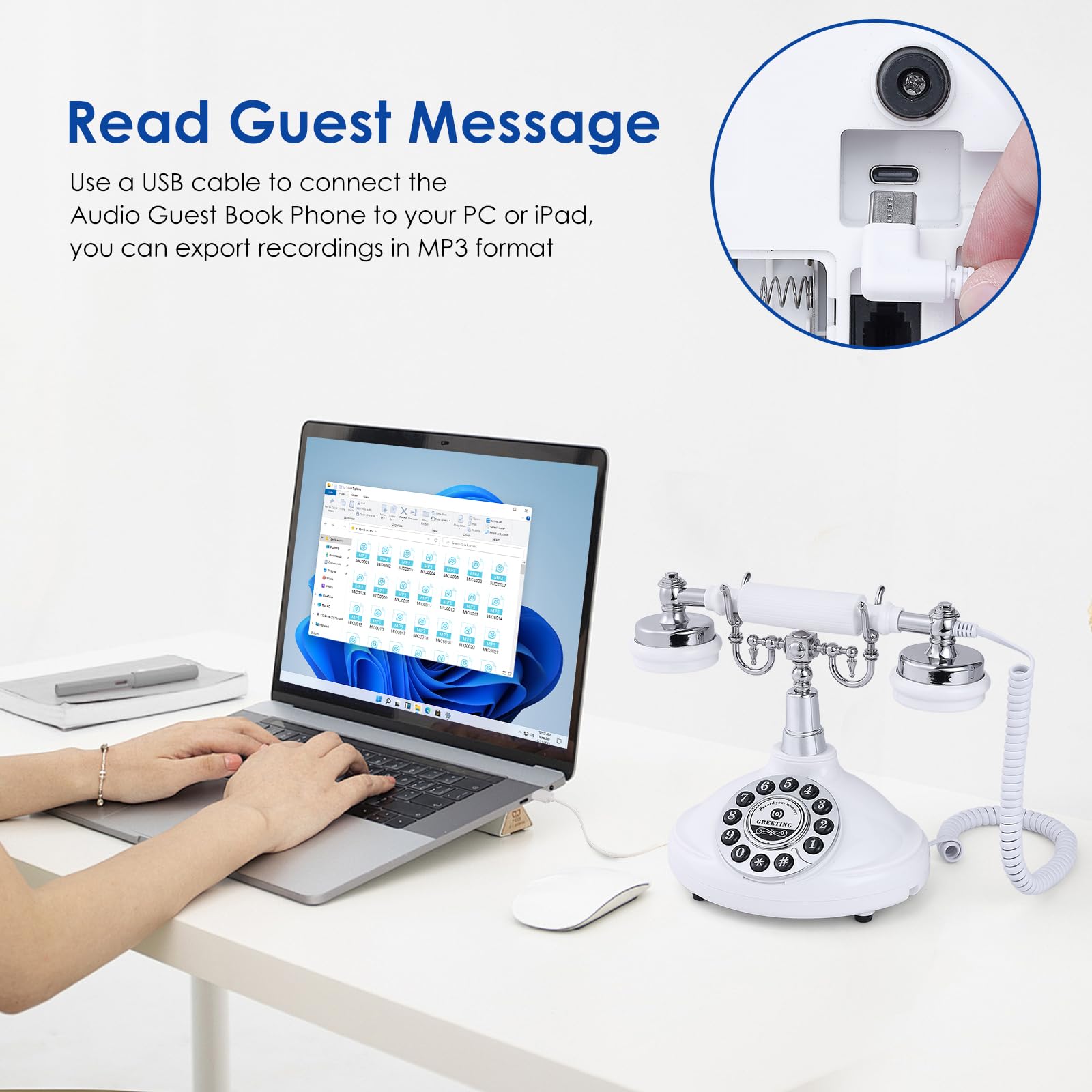 Customized Retro Audio Guest Book Phone - Classic White Wedding & Party Recording Device for Messages, Confessions, Birthdays, Rentals & Special Occasions | Perfect for Wedding Guest Books, Birthday Party Keepsakes & Event Memory Preservation