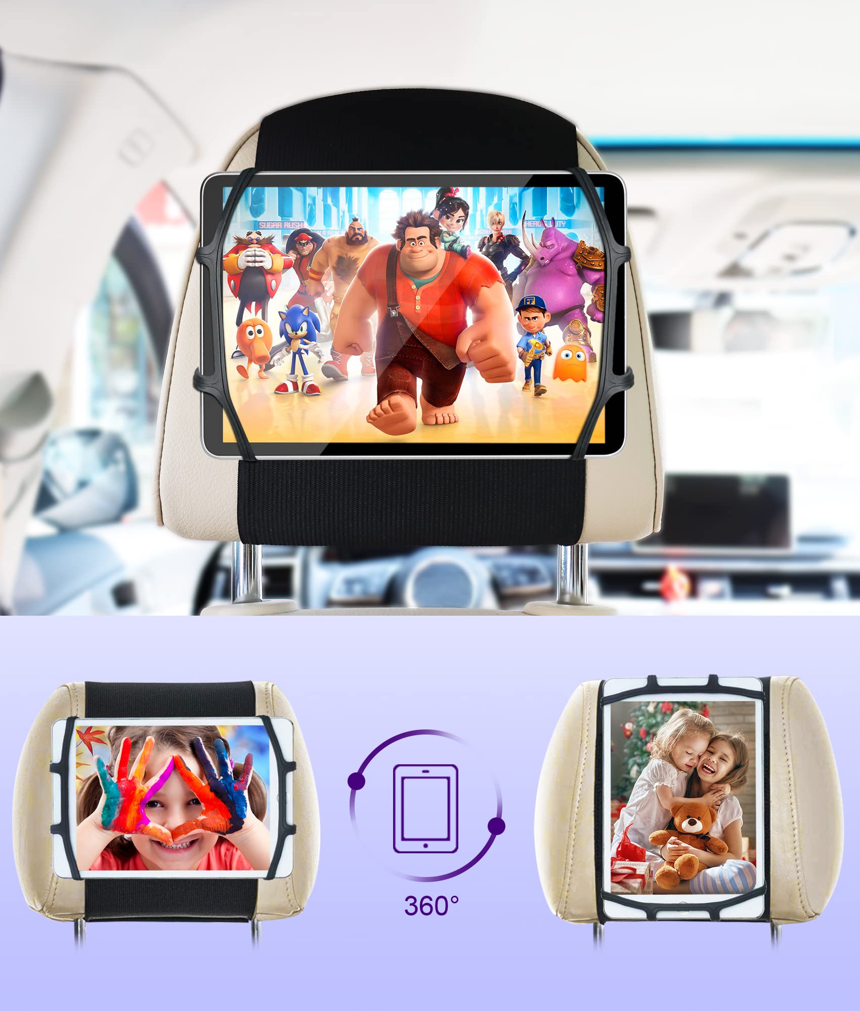 4 Pack Universal Car Tablet Holder - Adjustable Stand for iPad, Samsung, Fire HD - Perfect for Road Trips, Kids & Backseat Entertainment