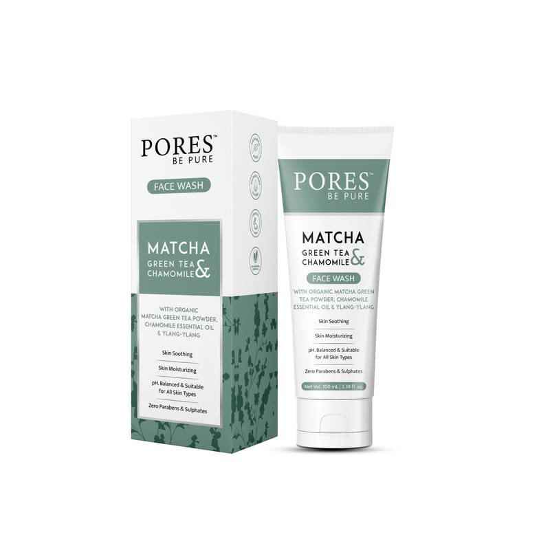 PORES Be Pure Green Tea Pore Cleansing Face Wash for Oily Skin with Vitamin C - Oil Control & Exfoliating Formula | Gentle Non-Drying Vegan Cleanser for Women & Men | 100ml | Perfect for Daily Skincare Routine & Acne-Prone Skin