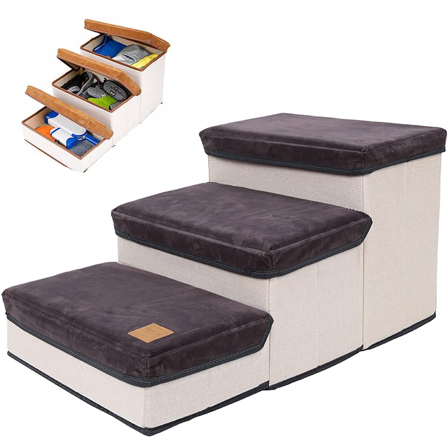 WANGLE 3-Step Foldable Pet Stairs for Small Dogs & Cats - Portable Dog Steps with Storage Case | Perfect for Bed Access, Couch Climbing & Home Organization