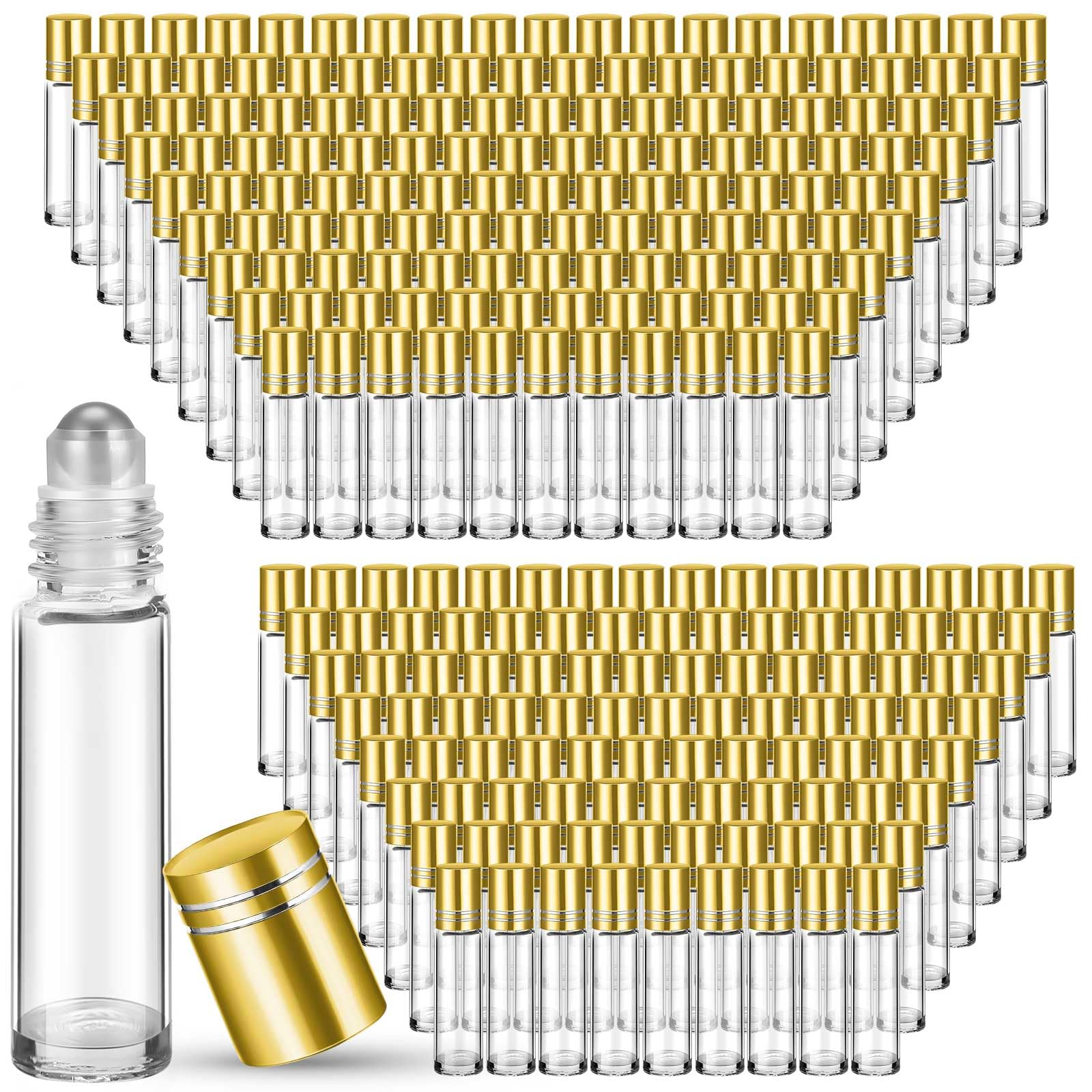 Sumind 250 Pcs 10ml Empty Essential Oil Roller Bottles with Stainless Steel Balls - Leakproof Glass Roll On Bottles with 5 Funnels for DIY Perfume, Aromatherapy, Travel & Gift Making (Clear with Gold Cap) - Perfect for Home Spa, Yoga Relaxation and On-the-Go Aromatherapy