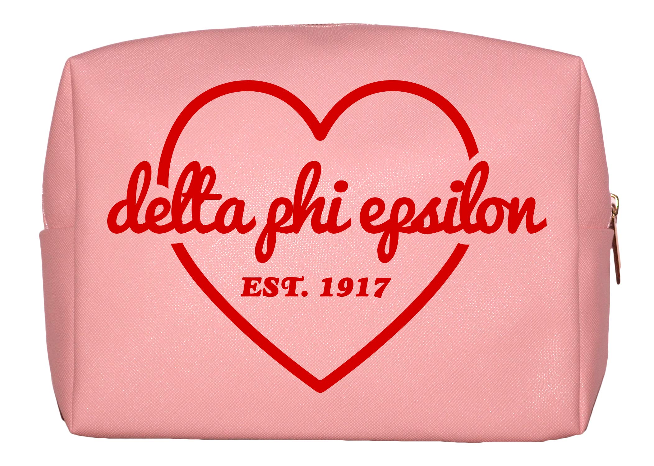 Delta Phi Epsilon Makeup Bag - Waterproof PU Leather Cosmetic Travel Organizer with Licensed Sorority Design, Zipper Closure | Perfect Gift for College Sisters, Bridesmaids & Greek Life Events | Great for Travel, Dorm Storage & Everyday Use