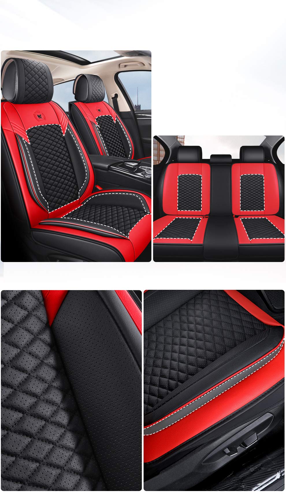 Premium Universal Leather Car Seat Covers Full Set (5 Seats) - Black & Pink - Comfortable & Durable for SUVs, Sedans, Trucks - Perfect for Road Trips, Daily Commute & Family Protection