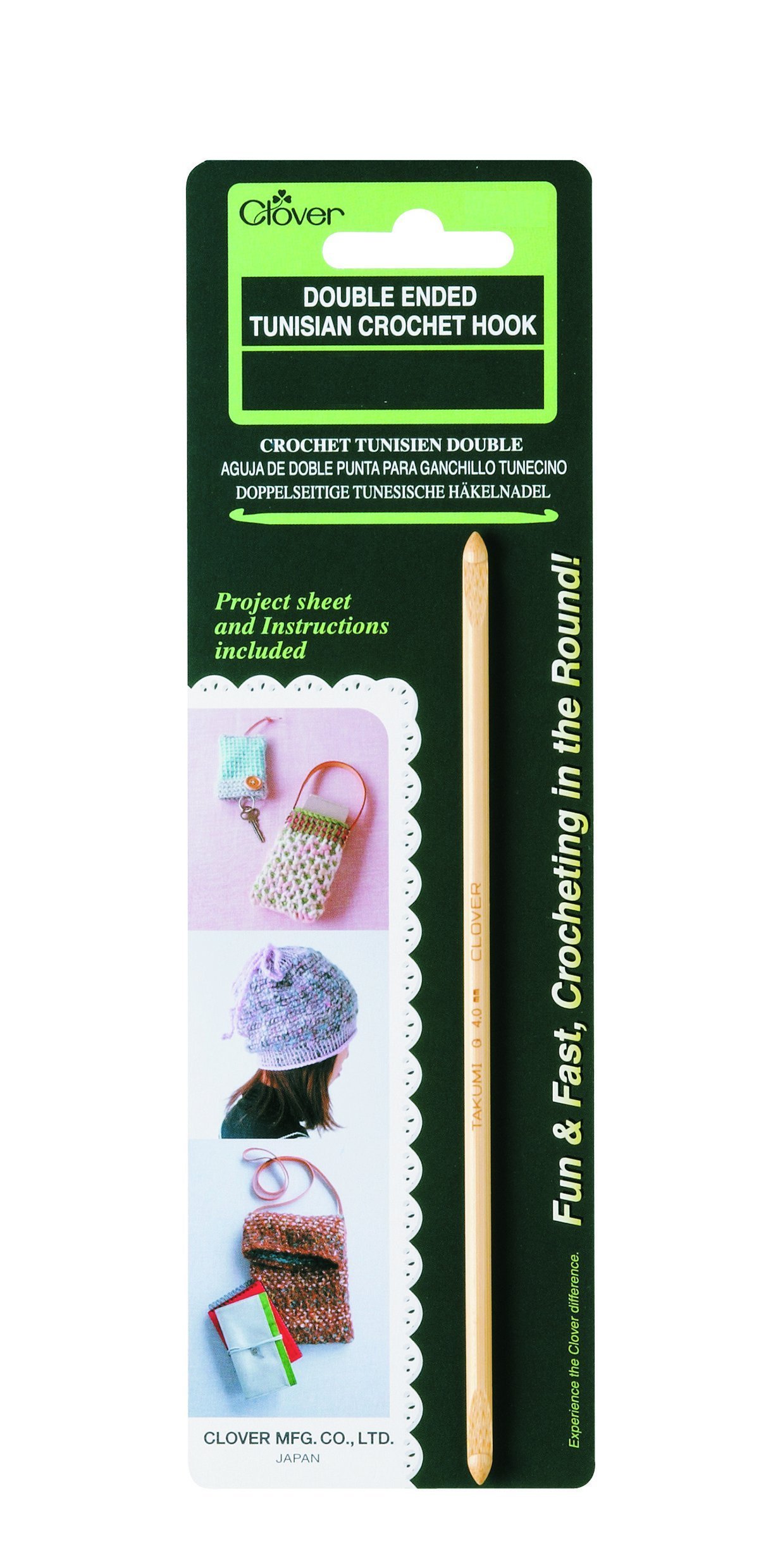 Clover 1308/J Double Ended Tunisian Crochet Hook - Size J/6mm for Knitting & Crocheting - Perfect for Afghan Stitches, Blankets & Scarves
