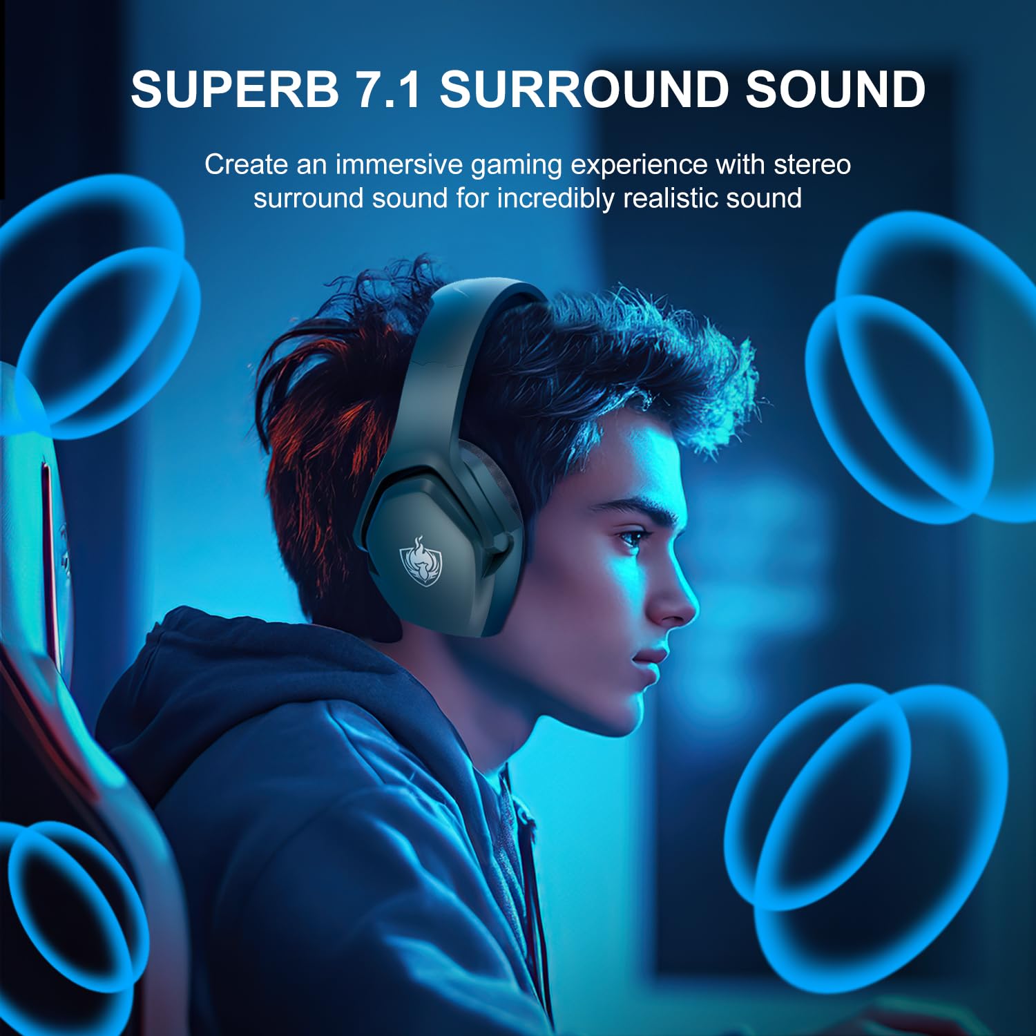 PHOINIKAS 7.1 Stereo Gaming Headset with Noise Cancelling Mic - Wired Over-Ear Headphones for PC, PS4, PS5, Xbox Series X/S & Nintendo Switch (Grey) - Perfect for Competitive Gaming, Streaming & Online Chat