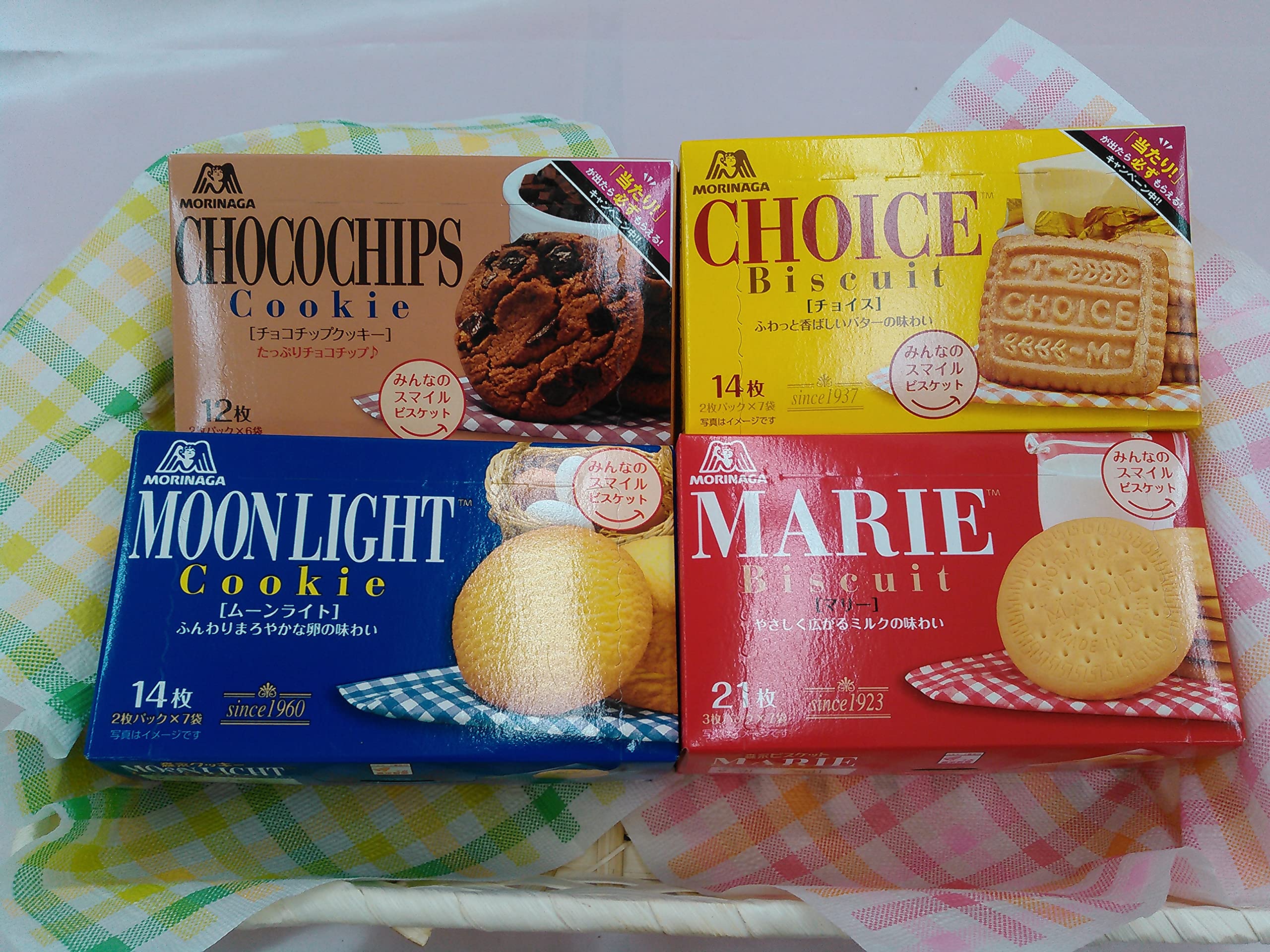 Premium Japanese MORINAGA Cookies Assortment - Marie, Choice, Moonlight & Chocolate Chip (8-Pack, 2 of Each) | Authentic Japanese Snacks for Gifts, Tea Time & Office Treats
