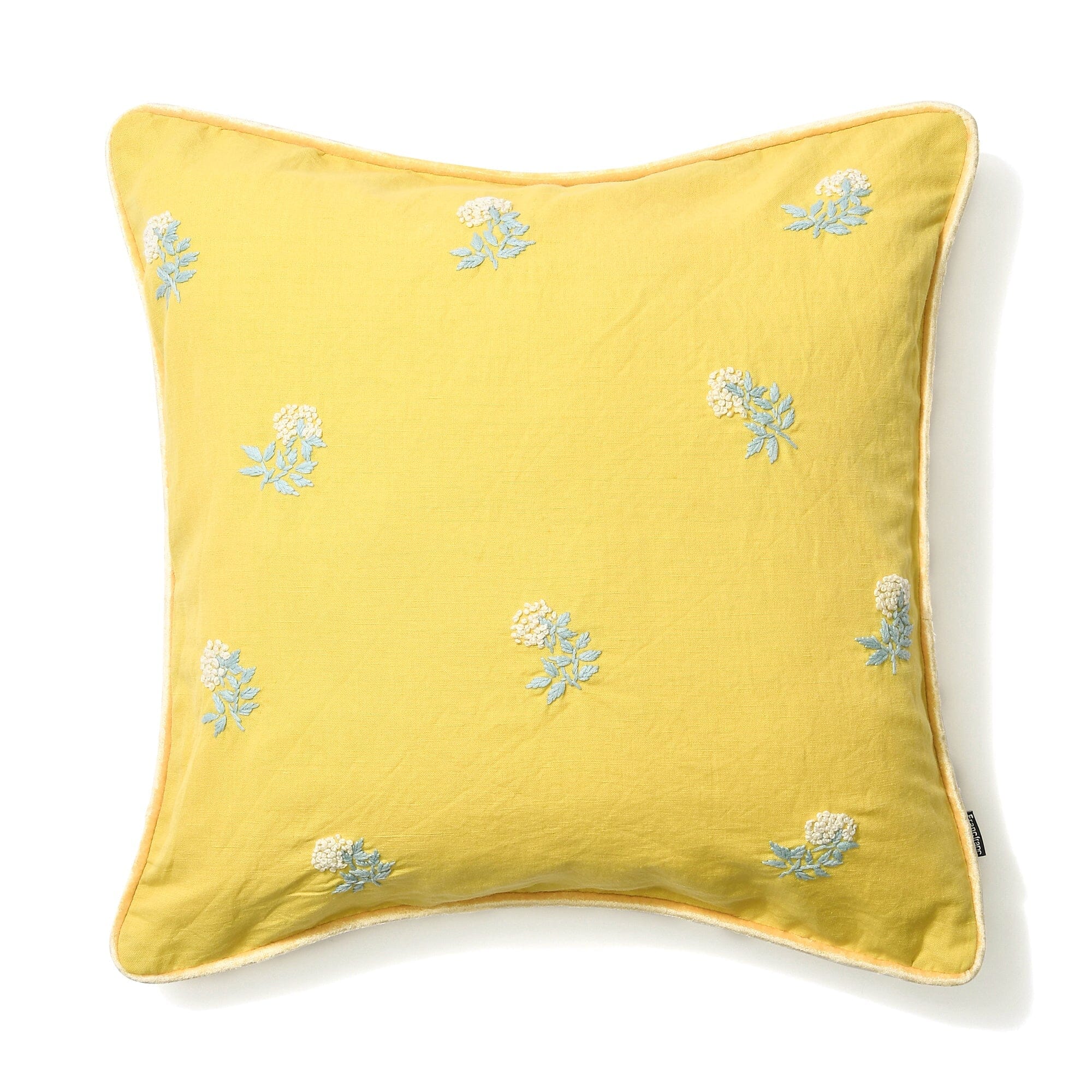 EMB Floral Cushion Cover 18x18 Inches Yellow - Soft Decorative Pillow Case for Sofa, Bed, Living Room & Home Decor
