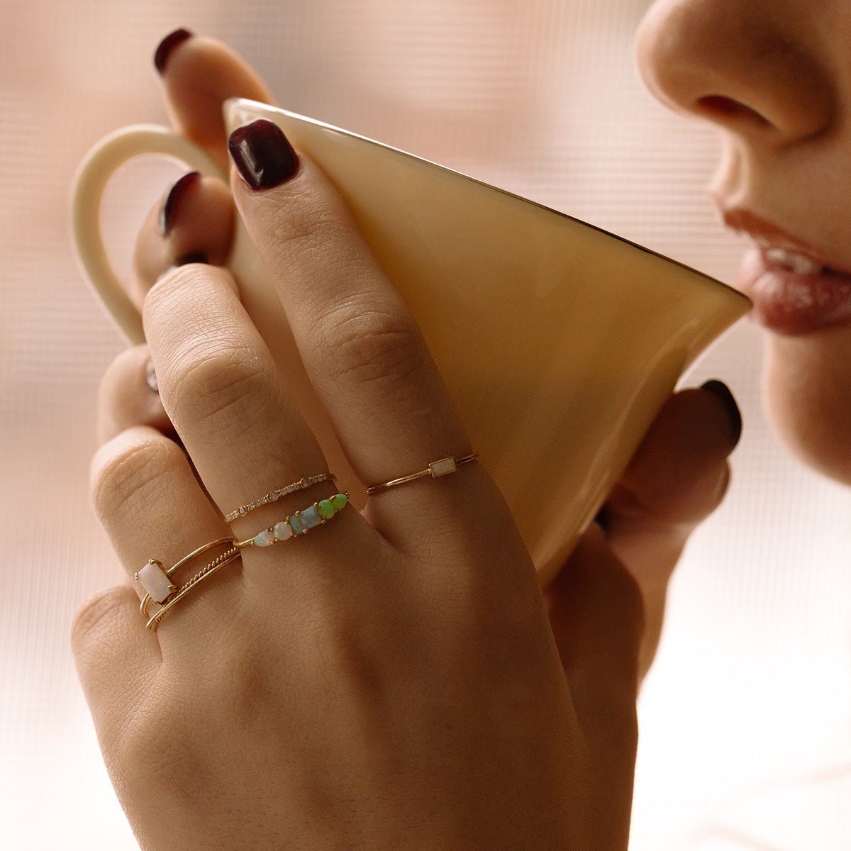 Solid Gold Delicate White Sapphire Stacking Band Ring for Women - Dainty Minimalist Jewelry for Everyday Wear & Special Occasions