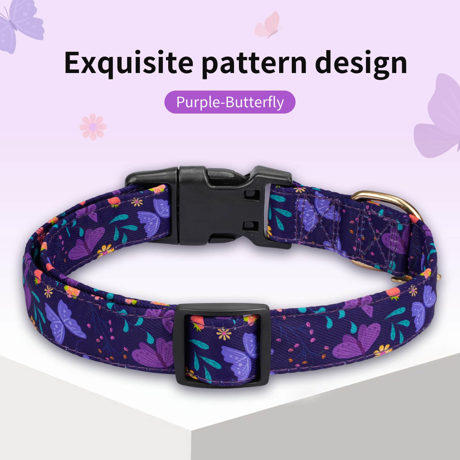 **Adjustable Buckle Dog Collar with Flower Design - Soft & Stylish Pet Collar for Small, Medium, Large Dogs (Purple Butterfly, Size S) - Perfect for Daily Walks, Training & Fashion Accessories**