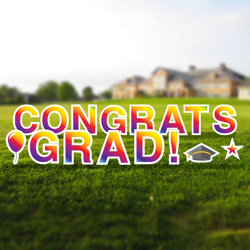 Vispronet Congratulations Graduation Yard Sign with Stakes - 18 Inch Tall Weather-Resistant Letters & Steel Stakes - High School & College Graduation Decorations (Rainbow) - Perfect for Outdoor Lawn, Garden & Graduation Party Decor